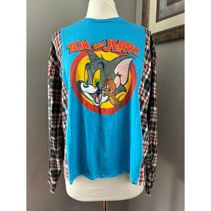 Tom and Jerry Upcycled Flannel Shirt, Sweatshirt, Tshirt, Cartoons